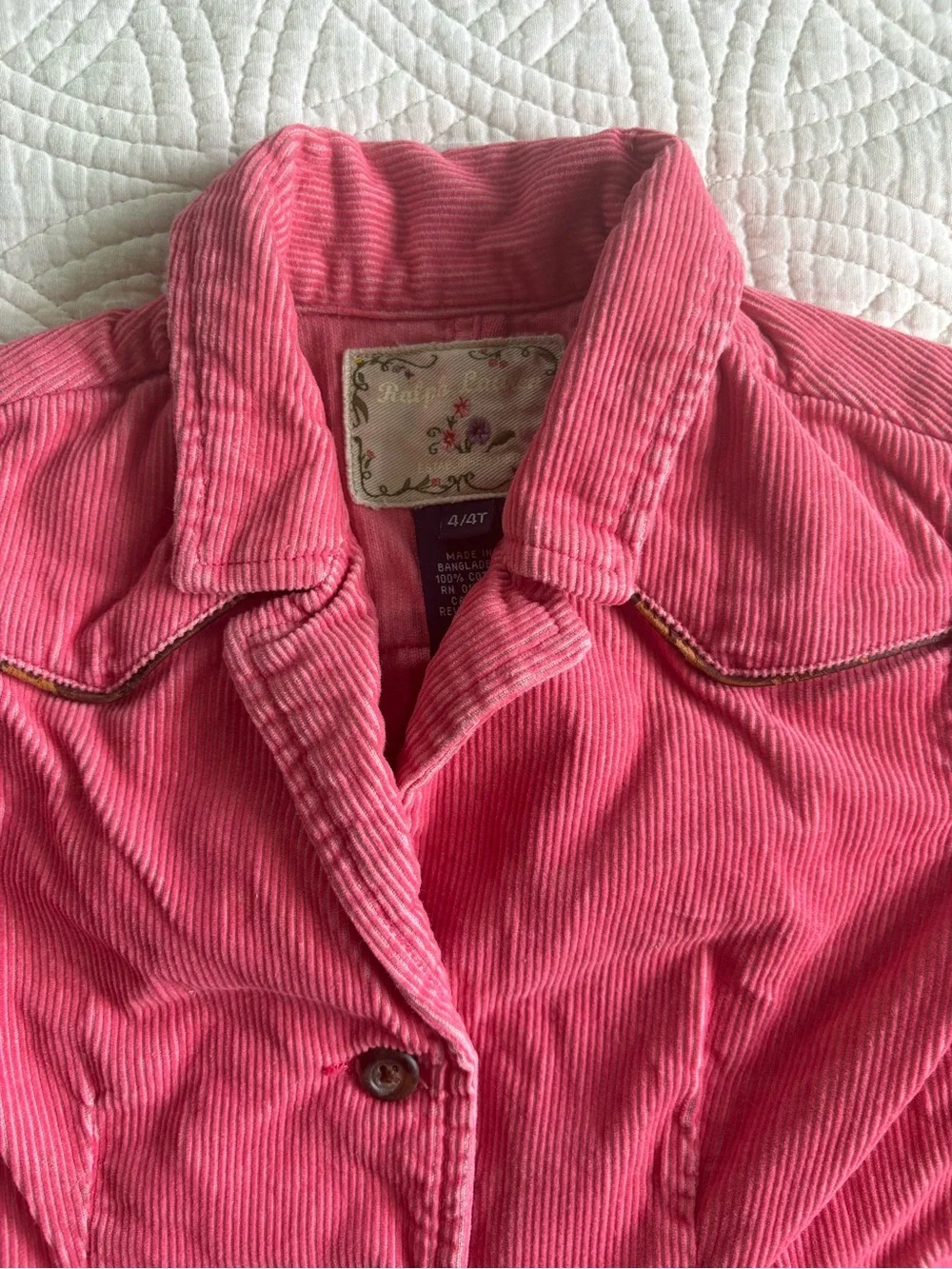 Ralph Lauren Western Corduroy Jacket  with Leather Trim Pink 4T